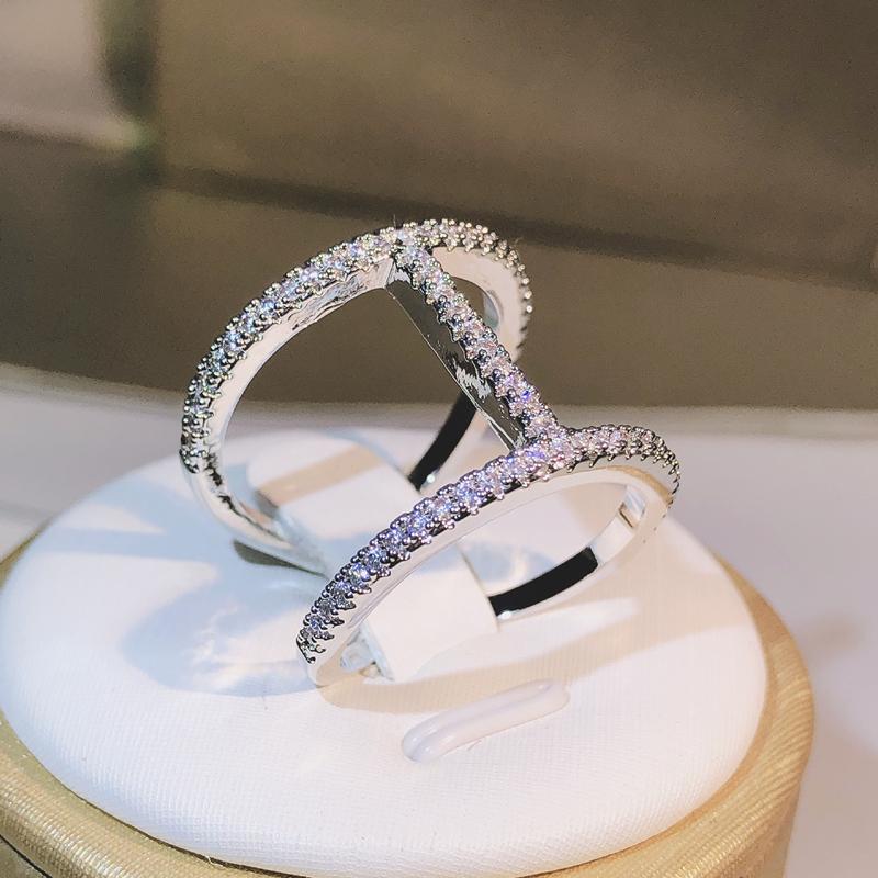 2022 new exquisite white zircon ring for ladies "H" shaped fashion ring party birthday jewelry gift