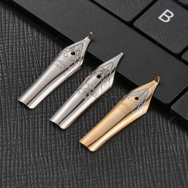 Universal Fountain Pen with Broad, Medium, and Bent Calligraphy Iridium Gold Steel Nibs - Replacement Nib Included Silver Straight Nib