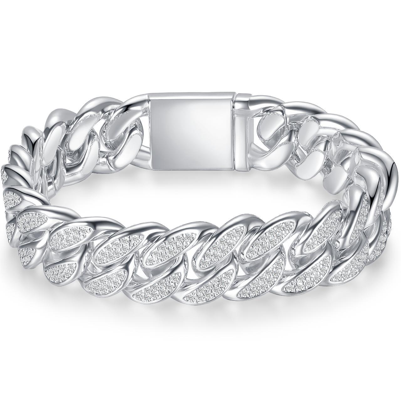 Уличный Хип-Хоп Кубинская Цепь Браслет Алмазный Браслет Мужской и Женский 15мм Тренд, Циркониевая Цепь Bracelet 8inch (length 20cm)