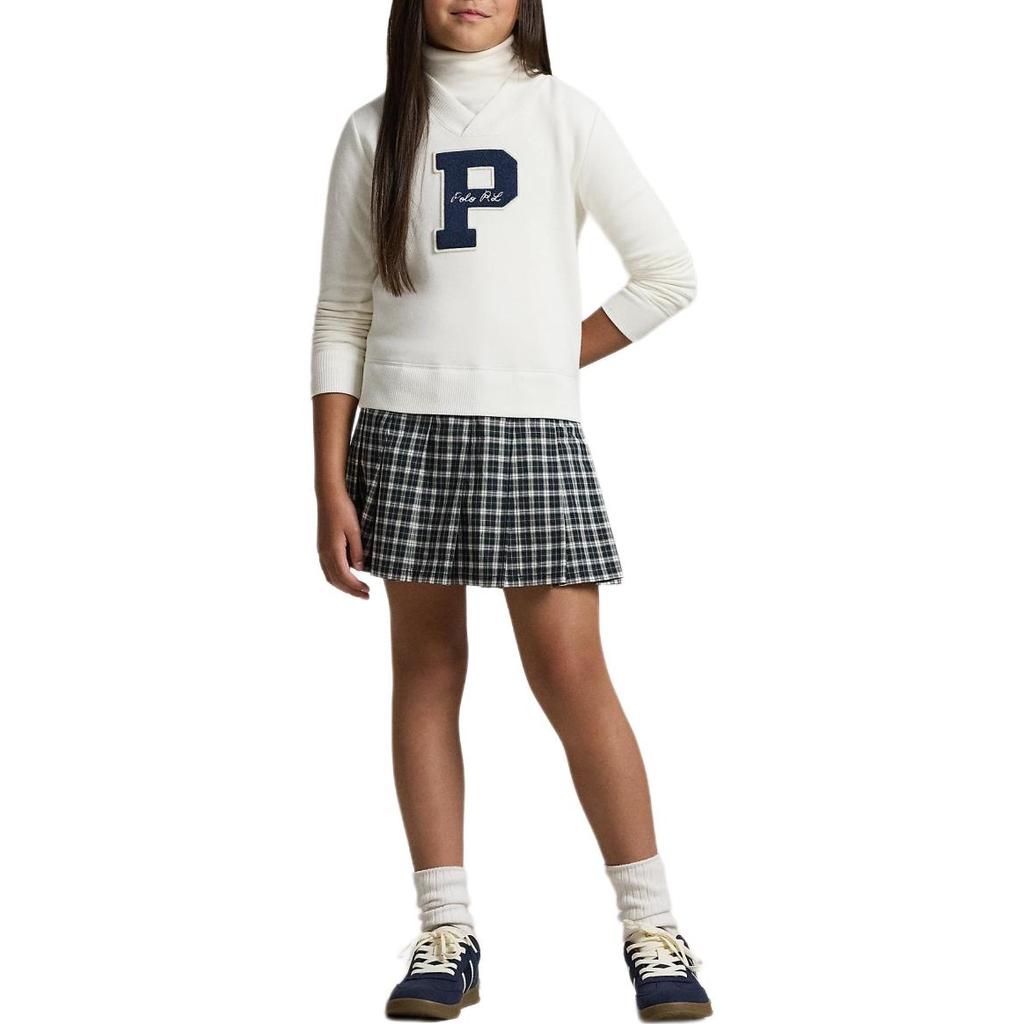 Polo Ralph Lauren Letter Print Pullover V-Neck Long Sleeve Dress Kids Dresses CWPODRSG3D21072-100
