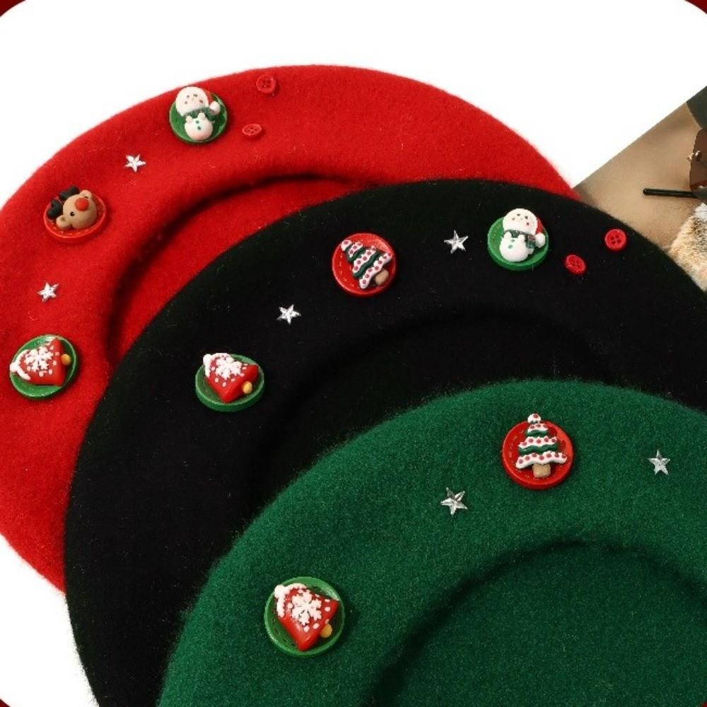 Star Christmas Beret Solid Color Octagonal Hat Fashion Wool Beret  Outdoor