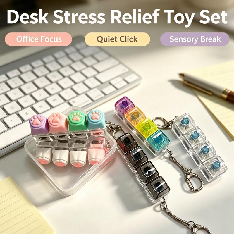 Light Up Keyboard Keychain Crystal Clicker Fidget Toy Stress Relief Sensory Toy Portable Car Desk Decor Gift For Adults Kids
