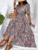 Abito Lungo Floreale Bohemien a Vita Alta per Vacanze e Uso Casual