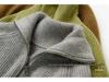 Women's European Style Pure Wool Turn-Down Collar Cashmere Cardigan with Double Zipper Knitwear.