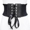 New Gothic Wide Corset Belt Women's Sexy Black PU Leather Elastic Waistband Heart Decor Cummerbund Fashion Female Waist