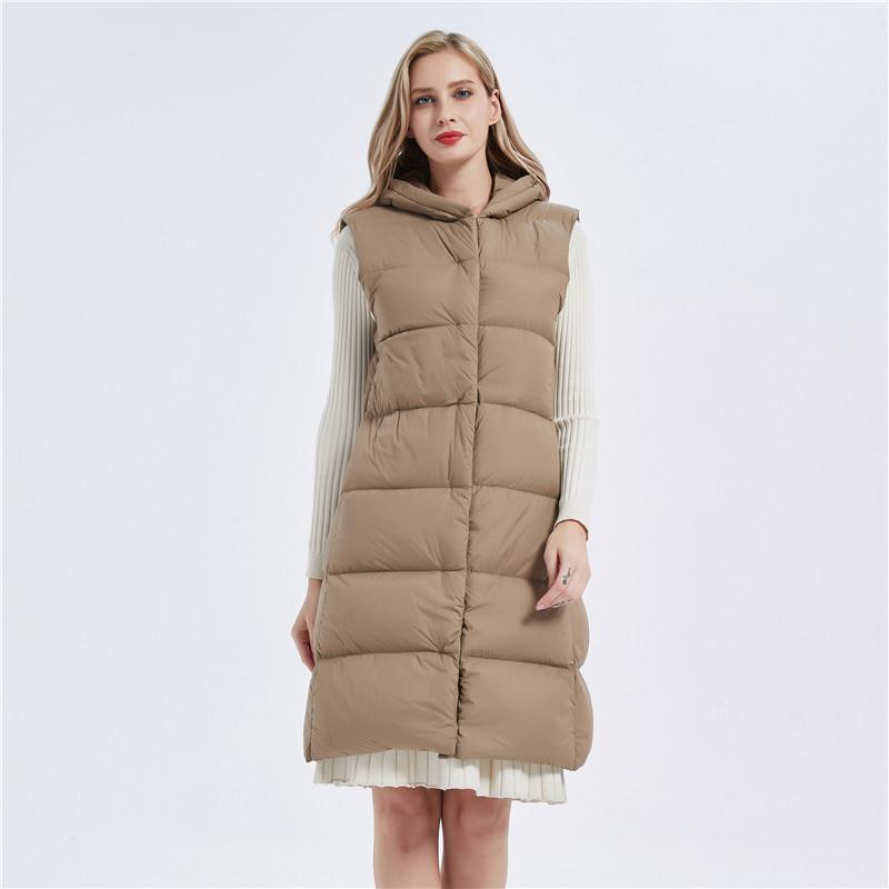 Down vest women's hooded vest jacket women's winter down vest wear down vest women's clothing long over the knee