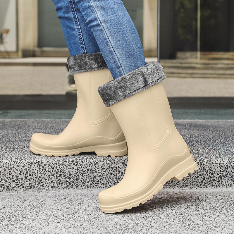Water shoes Japanese fashion high heel medium tube high tube rain boots rain shoes thick sole warm non-slip waterproof rubber shoes