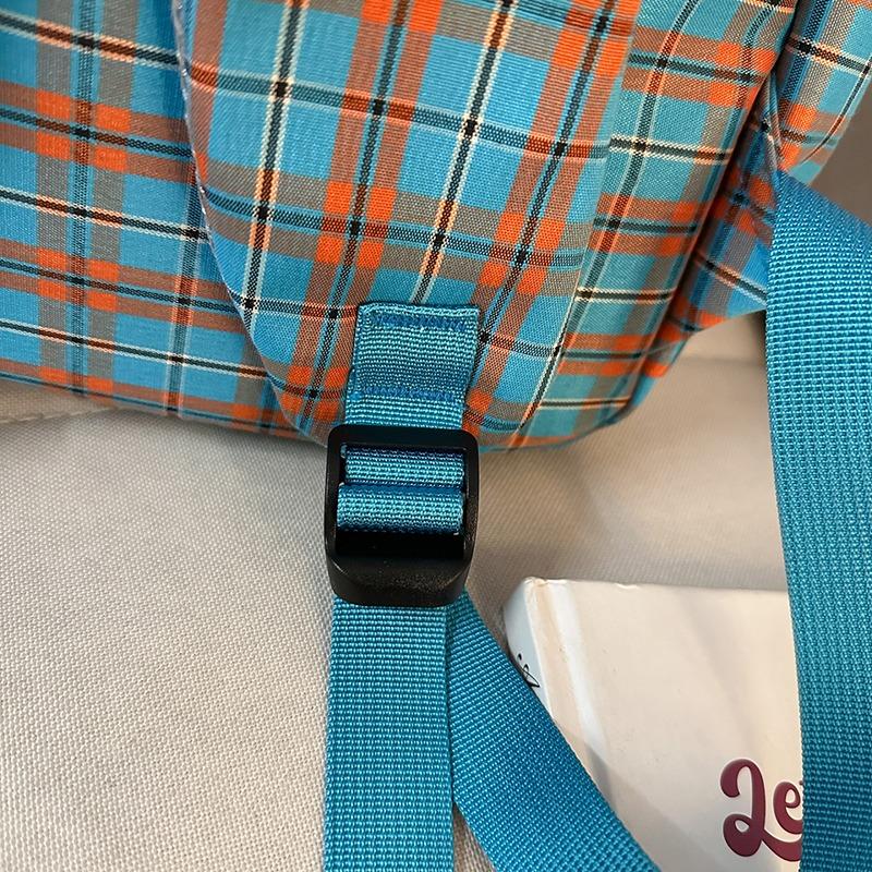 Simple Plaid Nylon Backpack Retro Large Capacity Casual Backpack with Multiple Pockets Suitable for Daily and Student Use