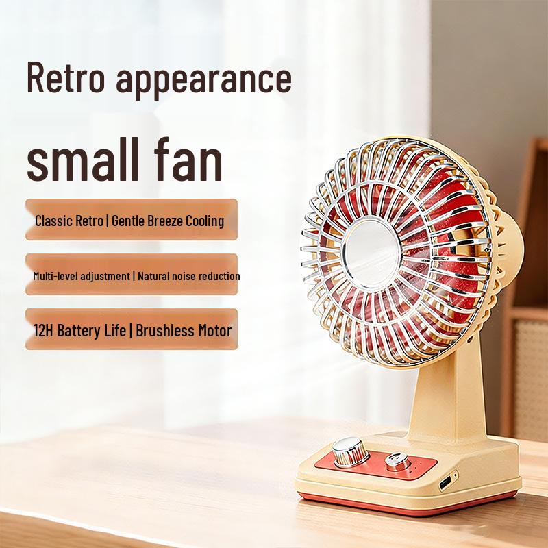 Retro USB Charging Mini Desktop Fan: Three-Speed, Strong Wind, Quiet Operation, Long Battery Life