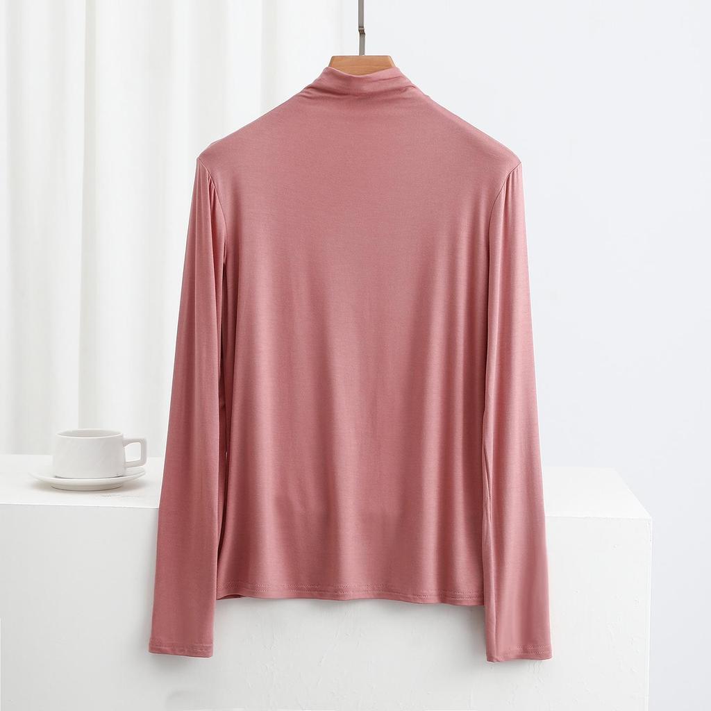 Women's Slim Fit Modal Long Sleeve High Neck Top - Fashionable, Versatile Base Layer for Spring/Autumn
