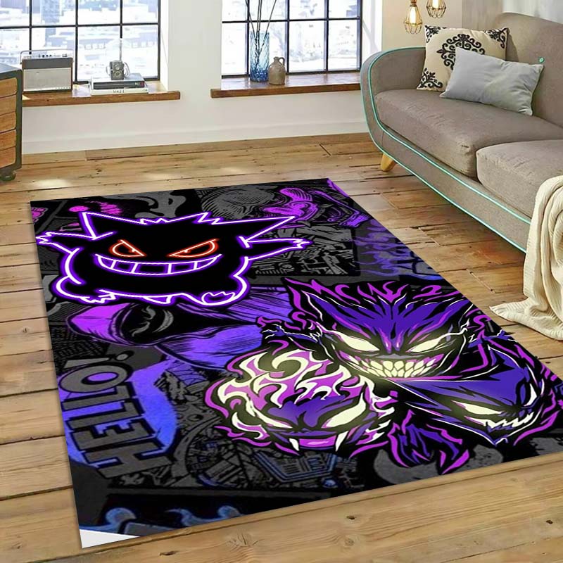New ModelPokémon Gengar Themed XXL Rug Cool Gengar Patterns with Vivid Colors Dynamic Styles Designs Soft Floor Mat for Bedroom