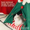 Weihnachten Flauschiges Haustierzelt Halbgeschlossenes Katzenhaus für Winterwärme Abnehmbares Waschbares Kätzchenbett Plüsch-Schlafmatte für Katzen