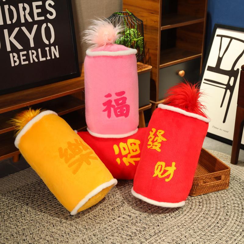 Red Simulated Firecracker Pillow New Year Fireworks Plush Toys Festive Pillow Toys Living Room Sofa Ornaments