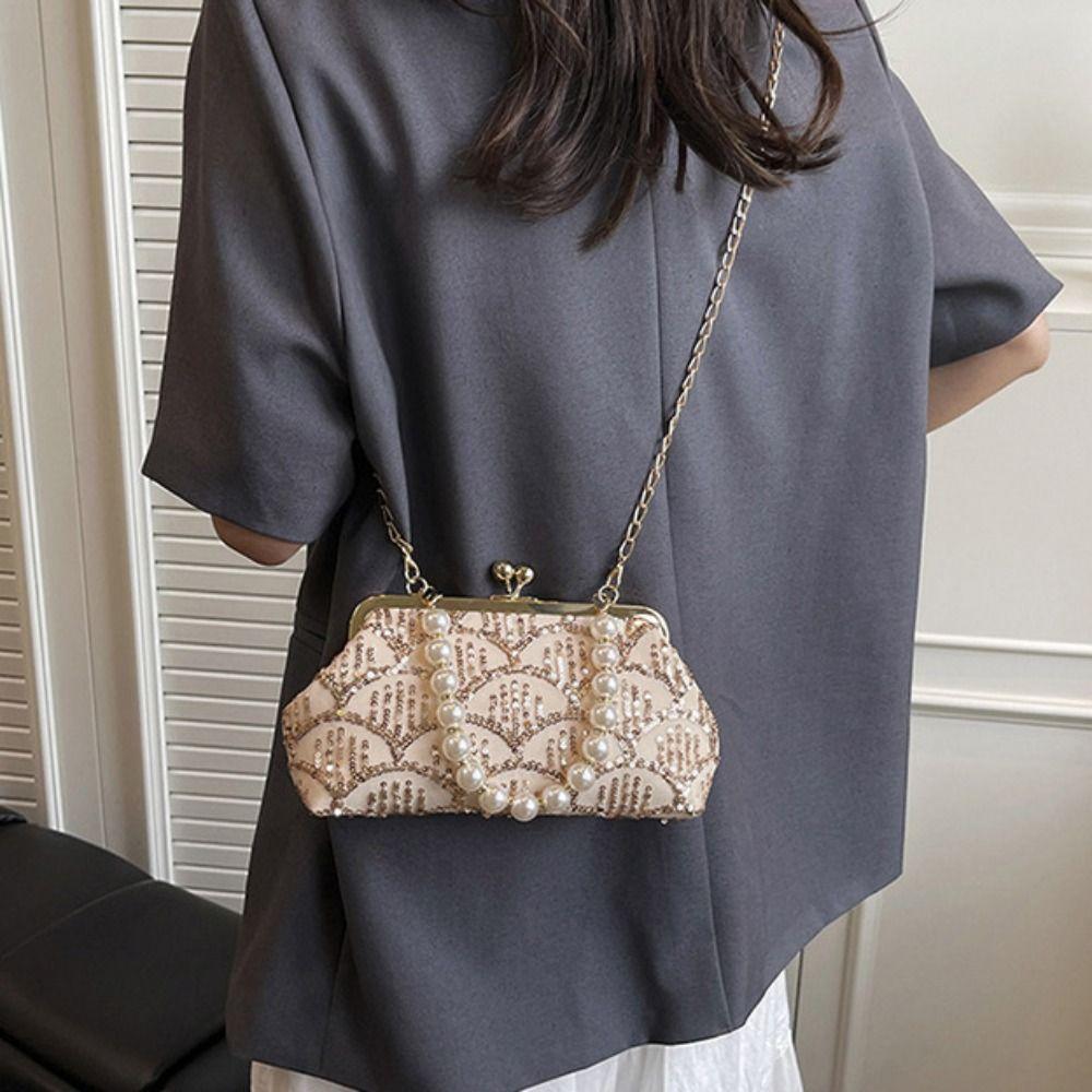 Süße Hanfu Clutch Tasche Kussverschluss Damen Muschel Tasche Lässig Pailletten Bankett Tasche Hochzeit