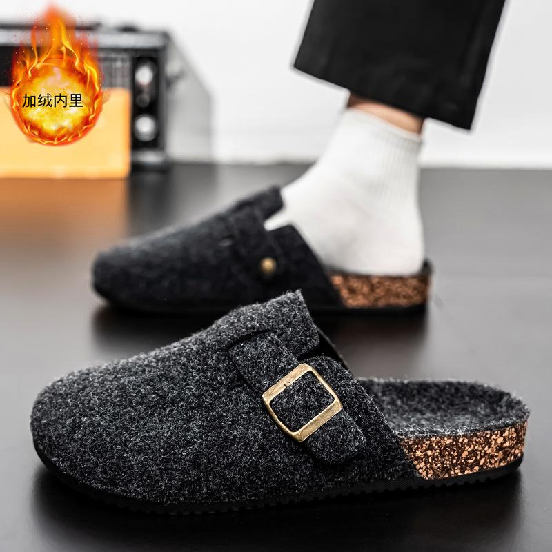 Cotton slippers cork winter velvet toe shoes outdoor lazy drag Birken casual half drag