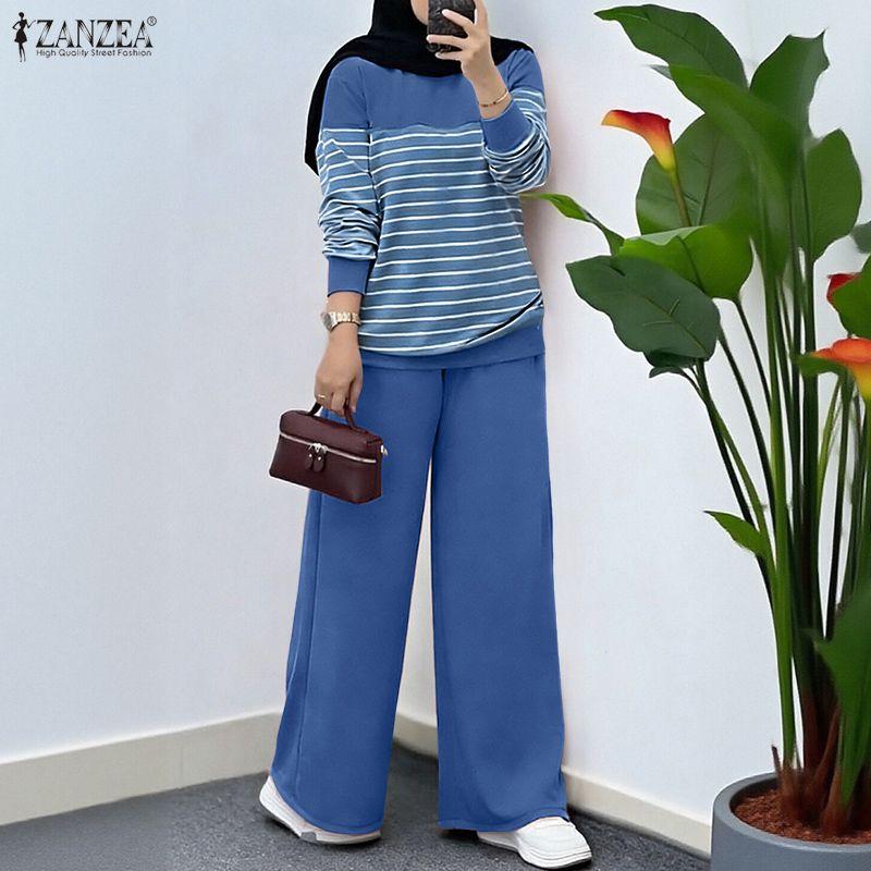 

ZANZEA Women Long Sleeve Stripe Blouse and Pants Casual Two Piece Suit Sets 5XL синій