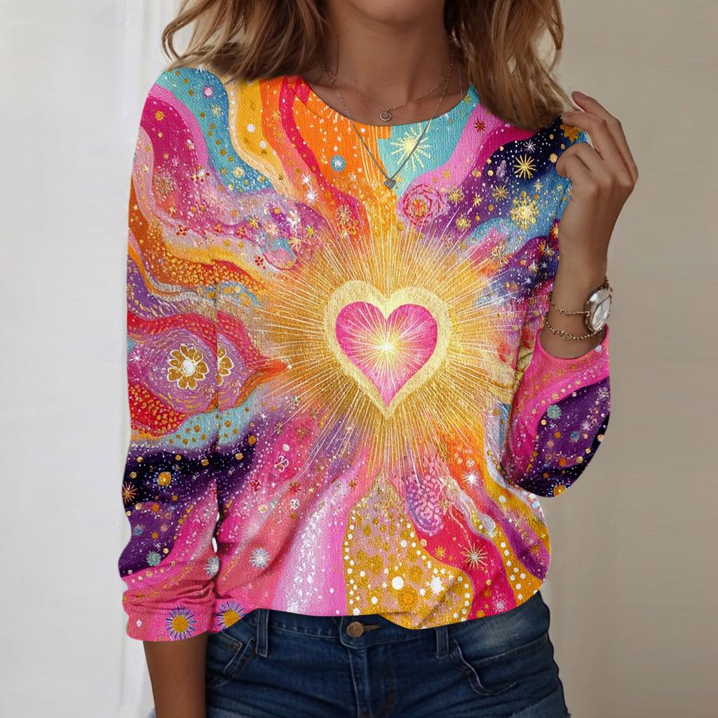 Women's Casual Long,sleeved Valentine's Day Printed Round Neck Top