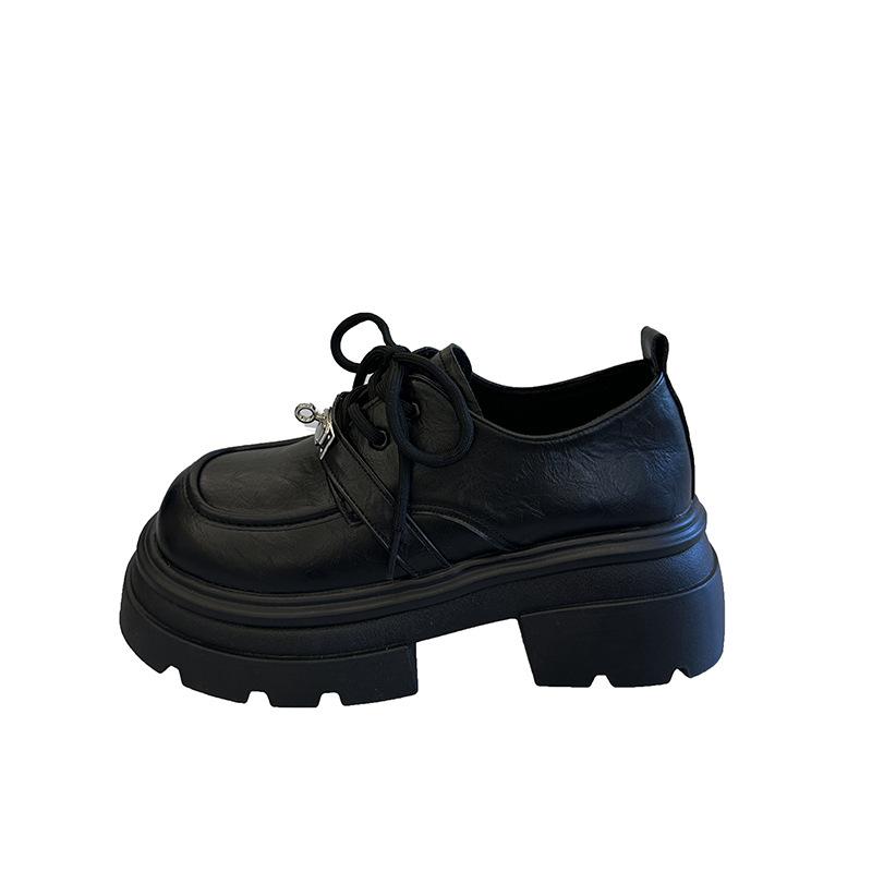 Retro Brown Small Leather Shoes Women's Summer 2025 New Lace-up Platform Versatile Single Shoes British Style Loafers Women