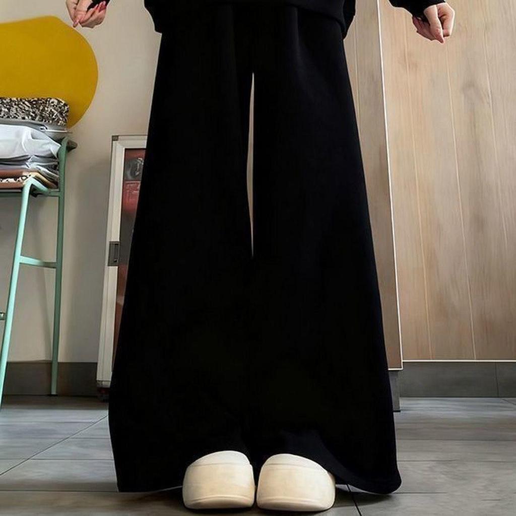 Korean Style Two-Piece Hoodie and Wide-Leg Pants Set for Women - Plus Velvet Thickened Fashion