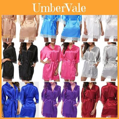 Plain Silk Womens Satin Robes Bridal Wedding Bridesmaid Bride Gown Bath Robe