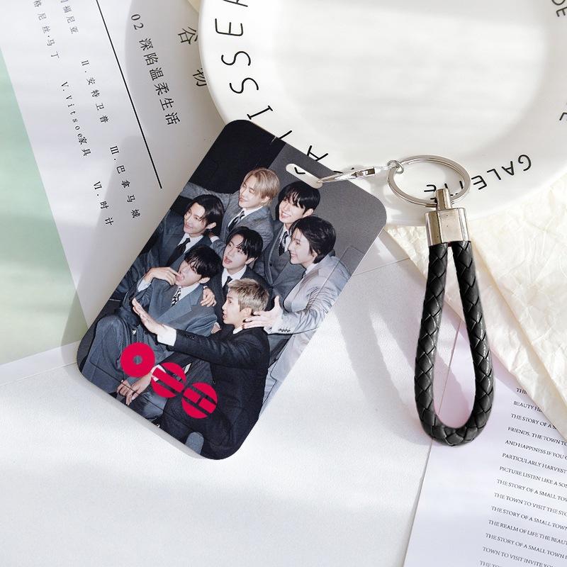 BTS Sliding Photocard Holder, Protective ID Badge Card Case with Braided Keychain Strap, Student Campus Bus Meal Card Protector Merch for ARMY