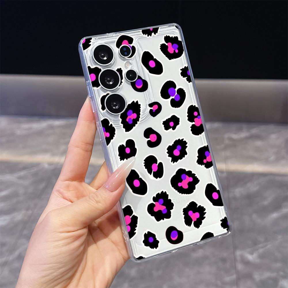 Pink and Purple Leopard Print Phone Case for Samsung Galaxy S26 S25 S24 S23 S22 S21 S20 FE Plus Lucency TPU Protection Cover