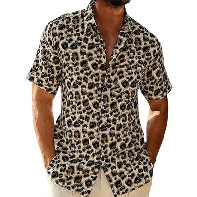 Herren Sommer Mode Leopard Print Kurzarm Hawaiian Hemd Lässig Strand Urlaubshemden Stilvolle Bedruckte Herrenbekleidung