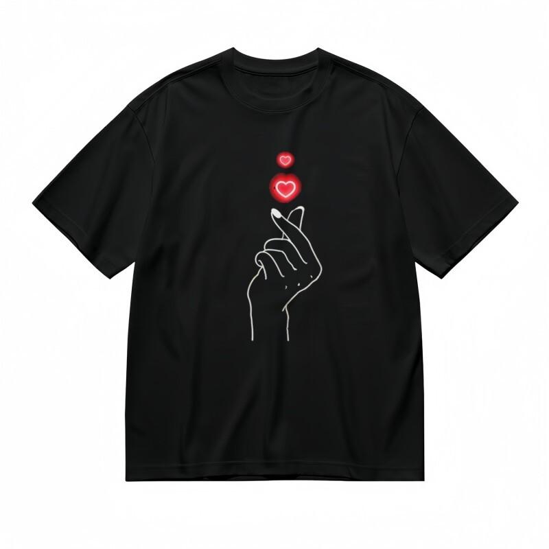 

Women s Classic T-Shirt Minimalist Finger Heart And Radiant Red Heart Design Tee 4XL