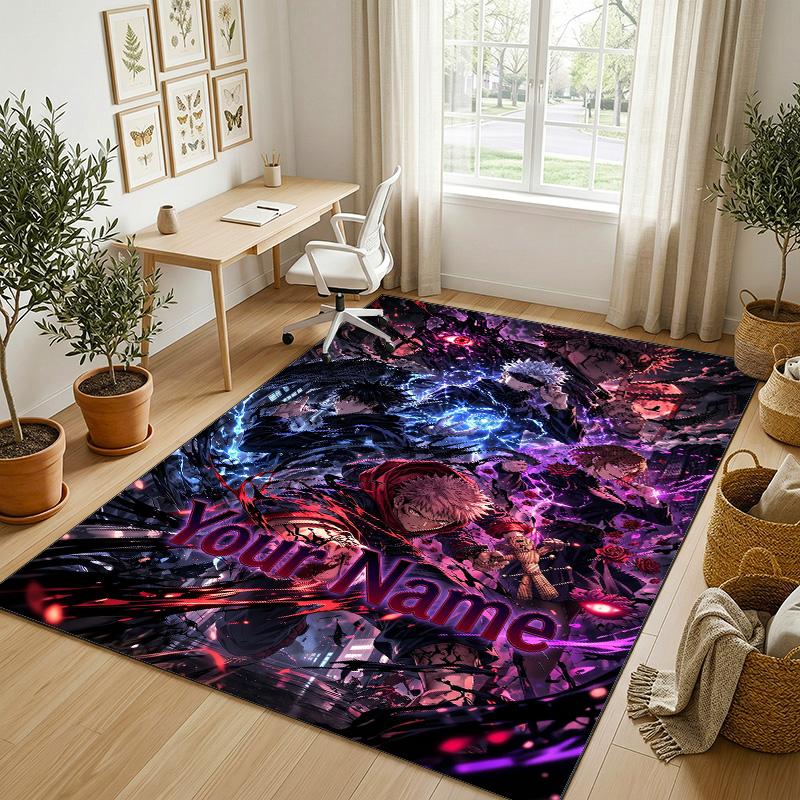 Personalized Crystal Velvet Carpet,Jujutsu Kaisen Custom Printed Name, Plush Area Rug For Home Indoor Decor