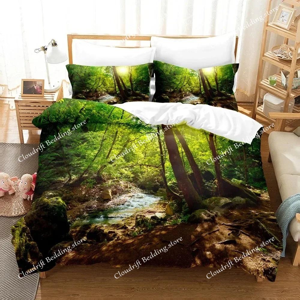 3D Landscape Duvet Cover King Full Size Summer Palm Trees Beach Sea Waves Ocean Theme for Kids Girl Boys Polyester Bedding Set
