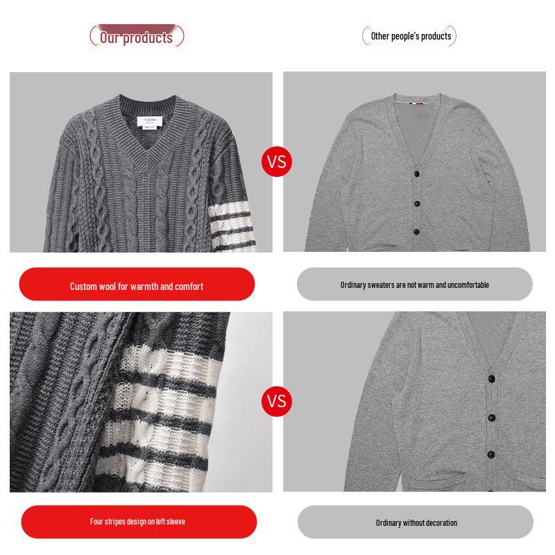 TB Browin Unisex V-Ausschnitt Wollpullover - Koreanischer Stil Lässige Strickware