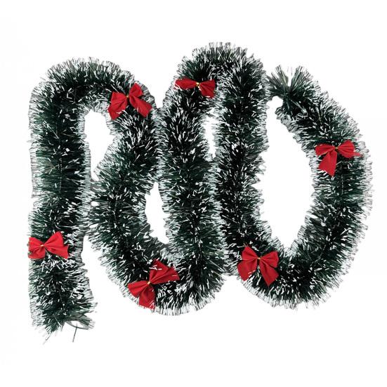 6.5FT Christmas Garland with 6 Pcs Red Bows Artificial Greenery Pine Garland for Mantle Stair Fireplace Home Party Decoration