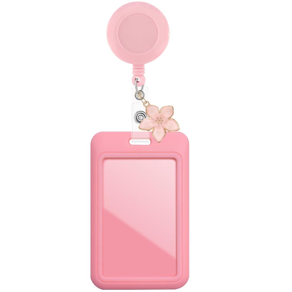 1Pc Colorful Sliding ID Badge Card Holder, Retractable Badge Reel with Cute Flower Charm for Nurse Doctor Teacher Office Staff