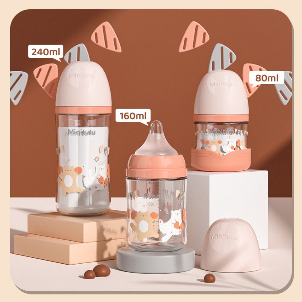 Cartoon Newborn Glass Bottle Wide Mouth Baby Milk Bottle Baby Feeding Bottle Infant Feeding