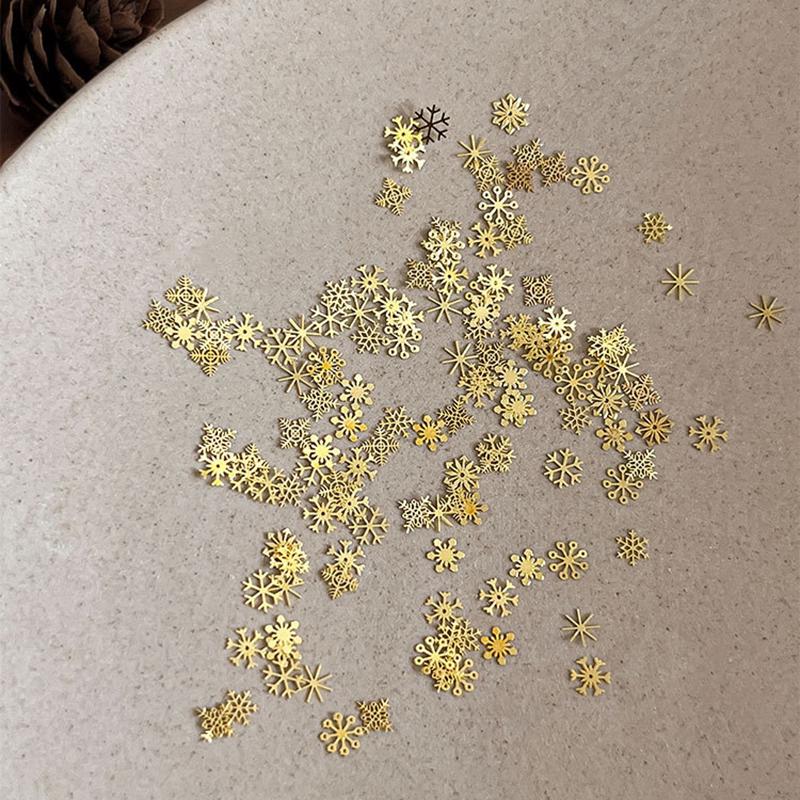 

100Pcs Gold/Silver Winter Snowflake Rivet Nail Art Charm Glitter Jewelry Christmas Nails Decoration Diy Nail Accessories золотий