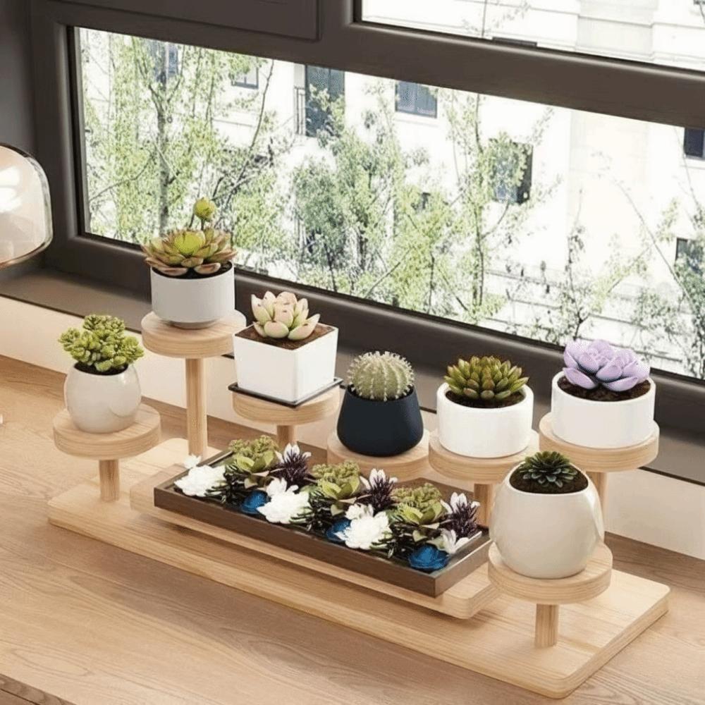 Stacked Design Countertop Storage Rack Wooden Plant Stand Standing Shelves Jewellery Display