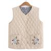 Fall Winter Parka Plus Size Women's Clothing Middle Aged Sleeveless Jacket Fashion Argyle Pocket Floral Embroidered Quilted Vest