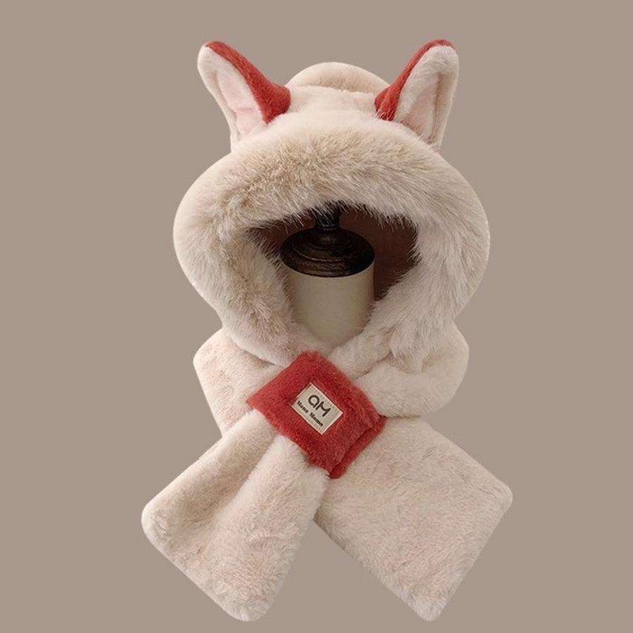 Cute Shiba Inu Long Ear Plush Winter Hat Scarf Set for Girls, Warm Two-Piece Cartoon Outfit