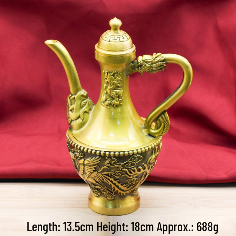 Elegant Brass Dragon Phoenix Wine Set - Antique-Style Relief Craftsmanship