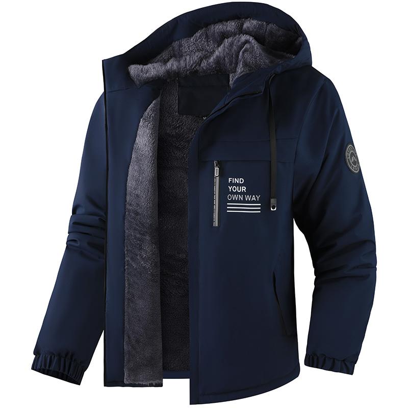 New Cotton Jacket Men's Fashion Trend Hooded with Plush Insulation, Temperature Locking, Windproof and Waterproof Men's Clothing