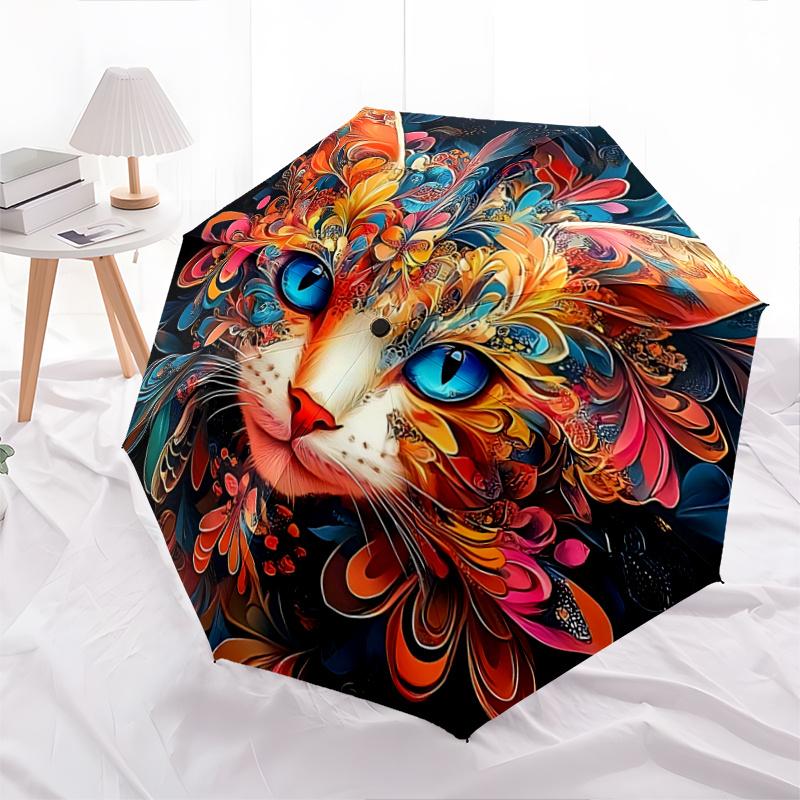 1pc Colorful Floral Cat Face Umbrella Automatic Opening & Closing, Foldable Design, Outdoor for Fans, Travelers, Daily Use, Gift Idea.C103