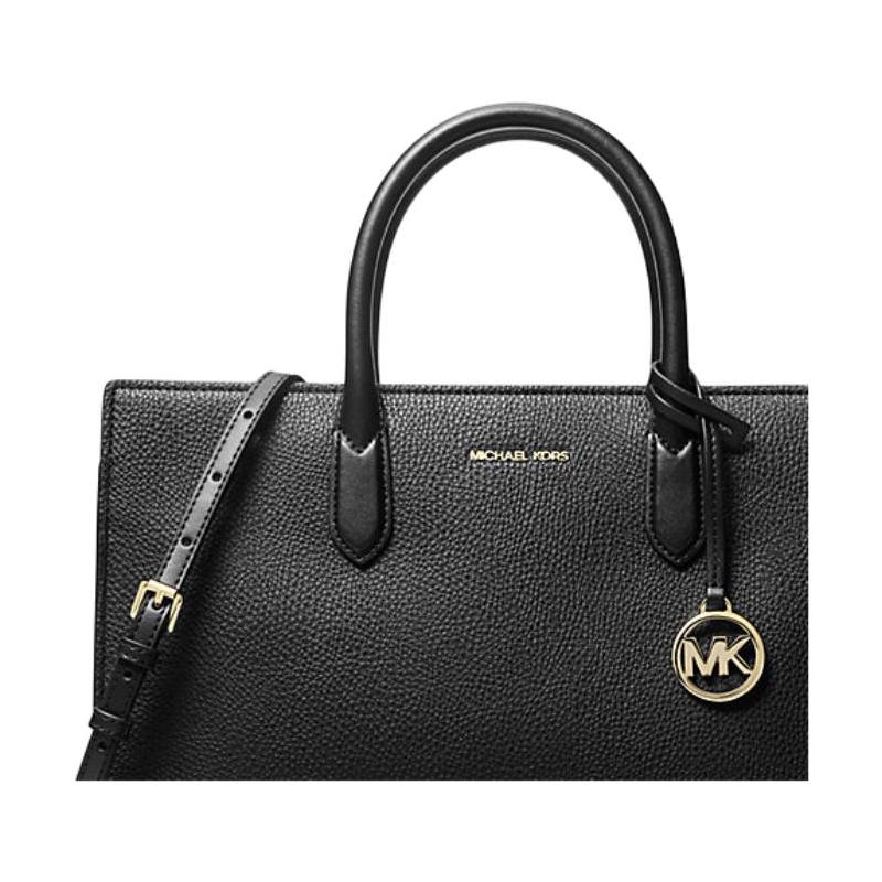 Michael Kors Scarlett Metal Hardware Grained Textured Tote Leather Handbag Medium Women's Black