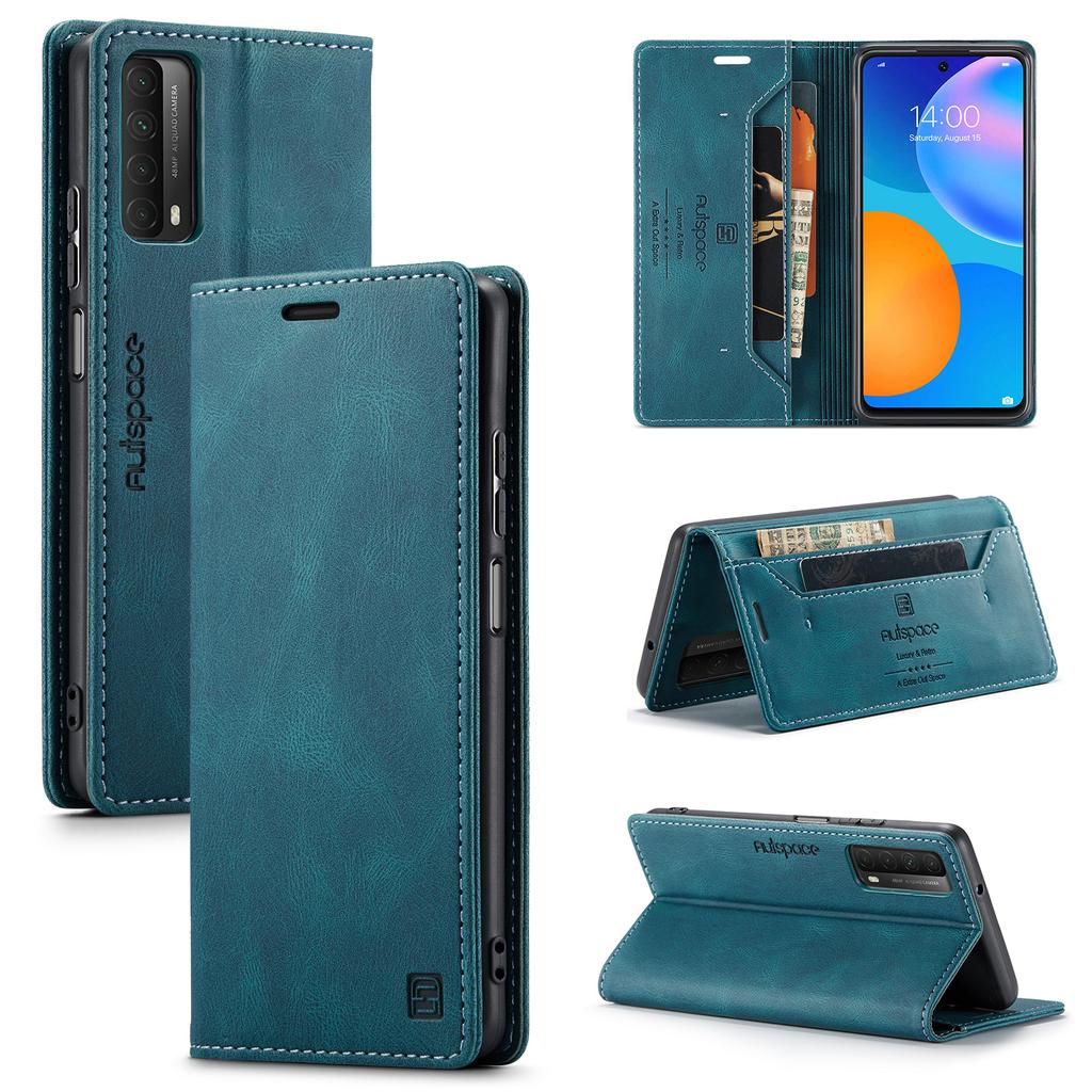 For Huawei Y7a/Huawei P Smart 2021 Wallet Case AUTSPACE A01 Leather Stand Cover with RFID Blocking Card Holder