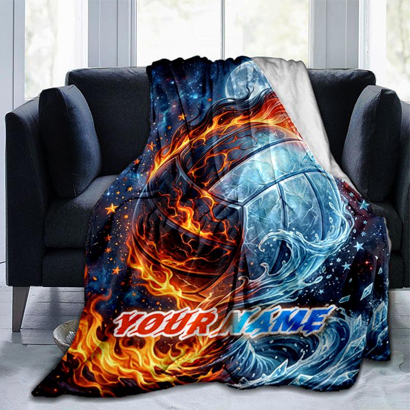 1PC Custom Name Volleyball Night Sky" Flannel Blanket Versatile,all-season Throw Suitable for the Living Room,bedroom,camping,travel,and Gift