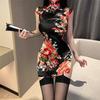 New Style Seductive Silk Inspired Qipao Lingerie Dress Comfortable Retro Standing Collar Short Flirtatious Tight Qipao Set