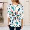 Women Plus Size Round Neck Elbow Length Multicolor Printed Curved Hem T Shirt