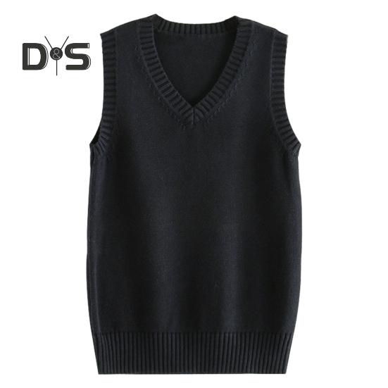 

Женский вязаный жилет с V-образным вырезом без рукавов с ребристым краем однотонный жилет топы осень-зима свободный трикотаж XL чёрный