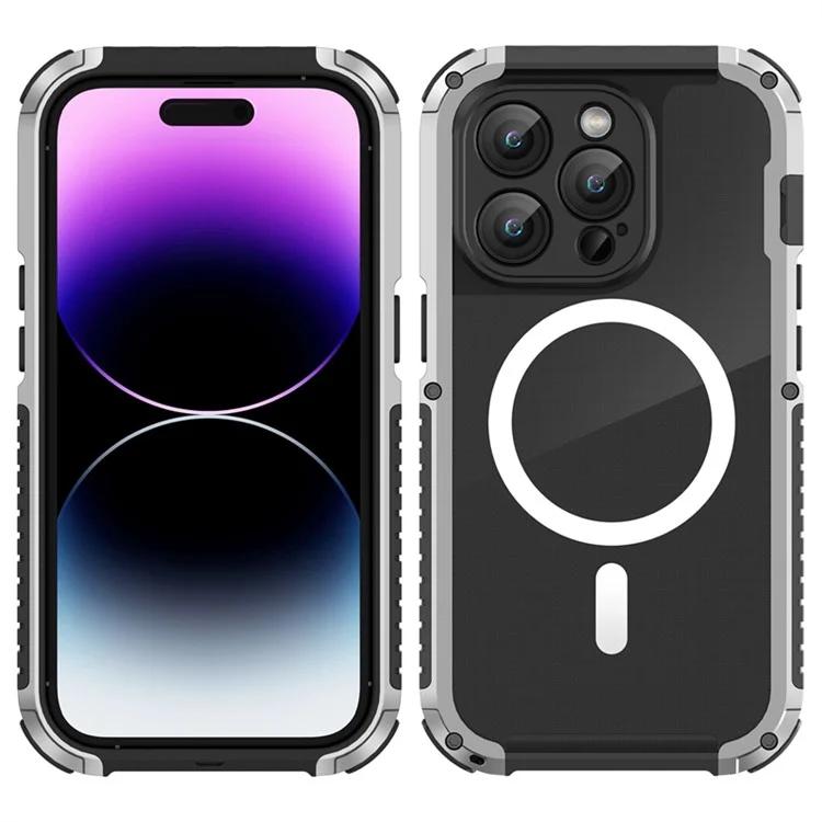 

For iPhone 15 Pro Case Compatible with MagSafe Metal + Silicone + PC Clear Phone Cover