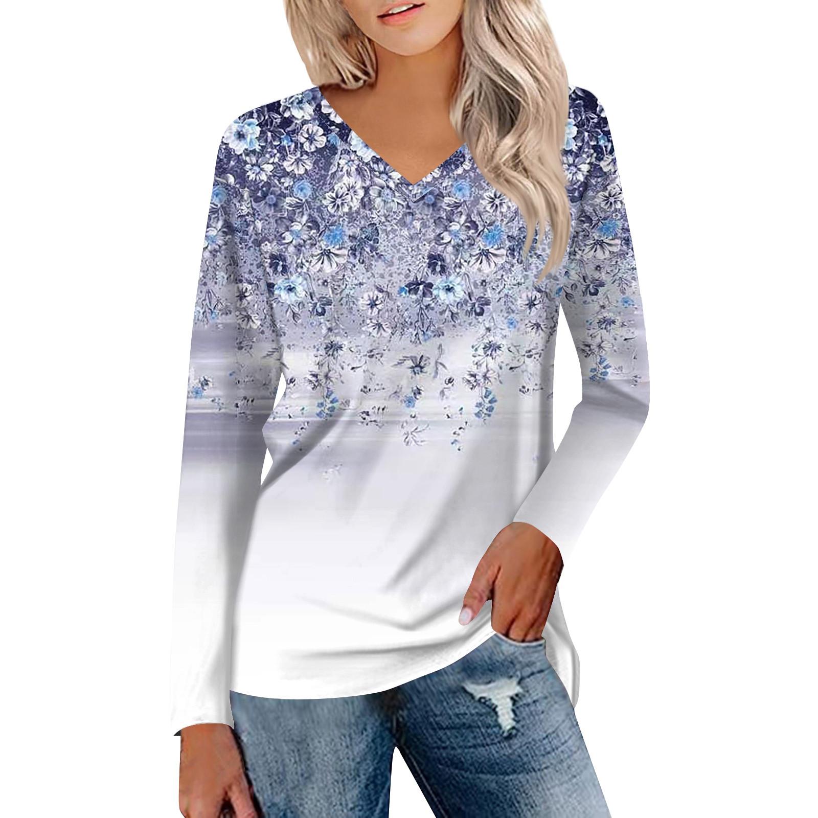 

Women s Fashion Casual Flower Printed V Neck 3/4 Sleeve Button T-shirt Top Button Top XL білий