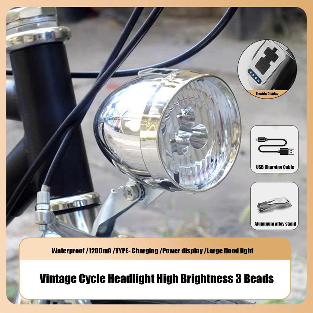 With Bracket Headlight Classical Design Classic Bike Front Light Night Riding Trendy Abs Plastic Shell Retro Led Lamp